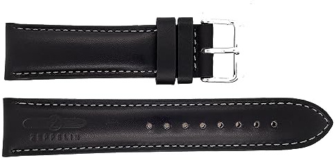 Zeppelin Uhrenarmband Leder schwarz mit anthrazitfarbener Naht 20 mm