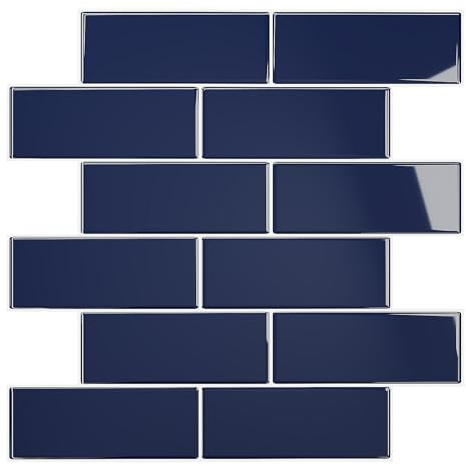 VEELIKE Klebefliesen Küche Rechteckigen Blau 3d Fliesenaufkleber Badezimmer Küchenfliesen Selbstklebende Fliesen Überkleben Fliesenfolie Küche Wasserfest Fliesensticker 30.5cm×30.5cm 24 Stück