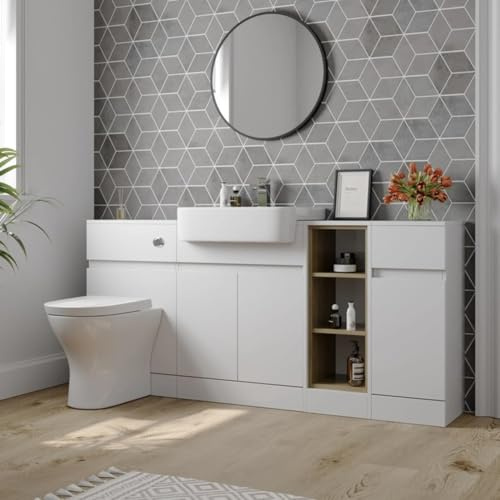 Artis White Gloss Toilet & Semi Recessed Basin Vanity Unit Combination with Doors & Shelves 1720mm
