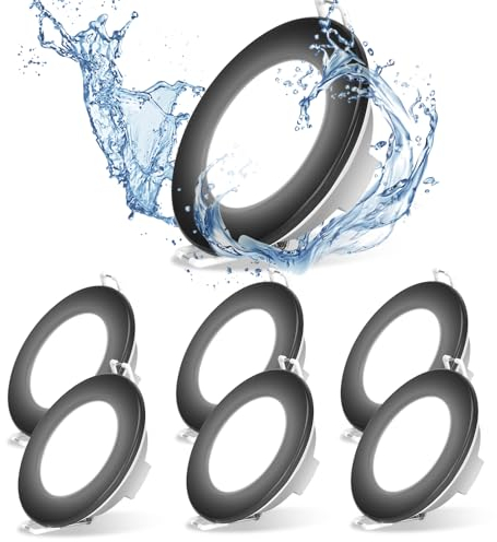 Aigostar LED Einbaustrahler Flach 230V 4.8W led spots badezimmer, IP65 Wasserdicht led einbauleuchten, Kaltes Weißes Licht 6500K, Ø68mm Lochdurchmesser, Rund Weiss 6er Set