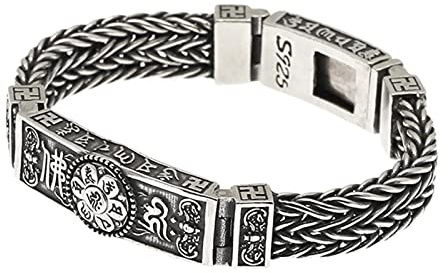 Sterling SilberArmbandArmbandVerstellbarSterling Silber Armreif Neues Silberarmband Herren Buddhismus Sieben-Sterne-Plattenspieler Sechs-Charakter-Mantra Handgewebte Kette Ethno-Stil Geschenke for Fra