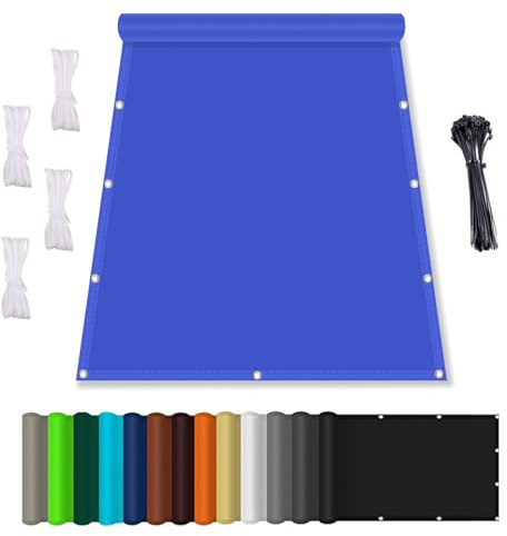 Sonnenschutz Balkon, Balkonverkleidung mit Seil, Sonnensegel Wasserdicht mit ösen, PES Polyester ReißFest Wetterfest, für Balkon Garten Blau 2.5x8M