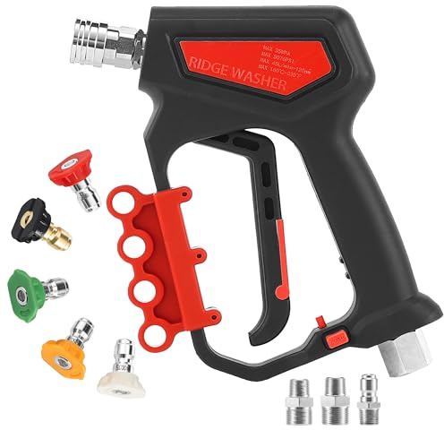 RIDGE WASHER Pressure Washer Gun 5000 PSI with Nozzle Bracket, 12 GPM, Power Washer Trigger Gun with 1/4 Quick Connector, 360° Swivel 3/8'' NPT Thread, M22-14 mm and M22-15 mm Fitting