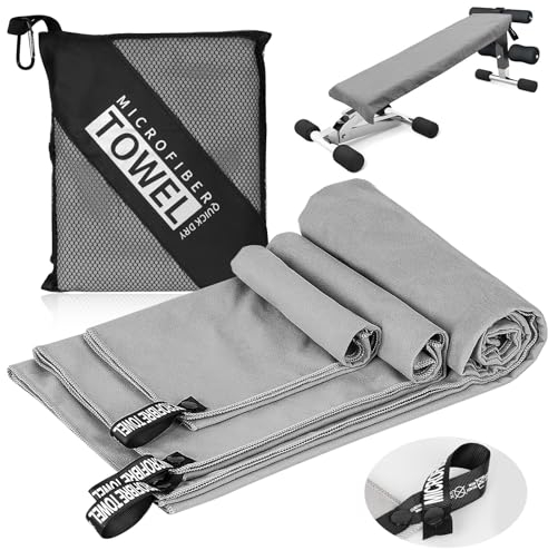 Mikrofaser Handtuch, 3 stück (180x80cm+80x40cm+30x60cm Microfaser Handtücher) Schnelltrocknend & Leicht & Farbecht & Saugfähig & Antibakteriell, Fitness Handtuch für Yoga, Sport, Reisen, Camping
