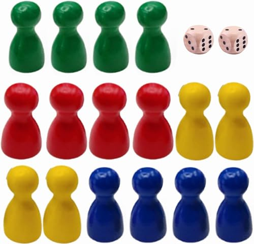 Bunte Spielfiguren,Spielfiguren aus Holz für Brettspiele,Bunte Halmakegel,Holzpuppen Spielfiguren,Spielfiguren Für Brettspiele,16 Pcs Halmakegel aus Holz und 2 Pcs Würfel aus Holz