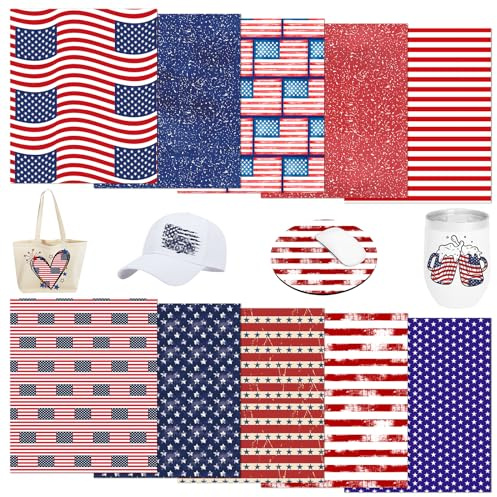 Tintnut Sublimationsmuster-Transferpapier mit amerikanischer Flagge, 30,5 x 25,4 cm, Independence Day Sublimation, 4. Juli, Papierbündel, kompatibel mit Cricut für selbstgemachte Tassen, Becher,