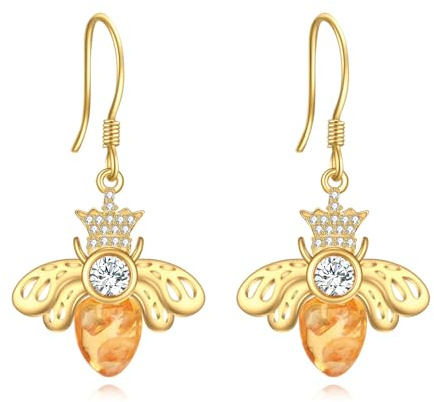 POPLYKE Bee Dangle Earrings for Women Sterling Silver Amber Earrings Jewellery Gifts