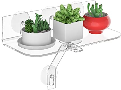 Hexsonhoma Clear Acryl Fenster Regal für Pflanzen, Fensterbank Pflanzenregal mit starker Cup Saugung, 30CM hängende Fenster Pflanzenregale für Pflanzen, Kamera, Bilderrahmen(1 Packung)