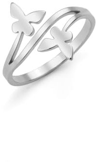Dreamtimes Schmetterling Ringe für Frauen Zierliche Schmetterling Party Ringe Tier Versprechen Hochzeit Bands Ring Minimalistische Schwanz Finger Stacking Band Ring Schmetterling (Silber-9)