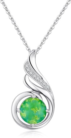 KINGWHYTE Opal Halskette 925 Sterling Silber Phönix Prinzessin Halskette, Opal Anhänger für Frauen Geburtsstein Schmuck Geburtstagsgeschenk für Sie - 18 + 2 Silber Kette