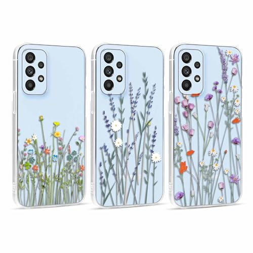 Foonary 3 Stück Transparent Hülle für Samsung Galaxy A53 5G 6,5, Handyhülle mit Aesthetic Muster Motiv Design Case, Silikon Bumper Schutzhülle Cover für Samsung A53 5G, Blumen 05
