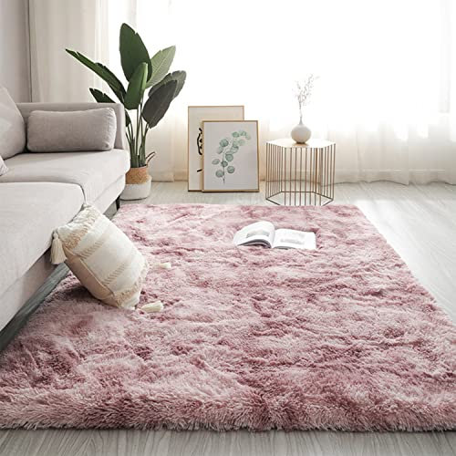 Swsen Tapis de salon, lavable, shaggy, moelleux, dessous antidérapant, moderne, ultra doux, à poils longs, dimensions : 60 x 160 cm, couleur : rose