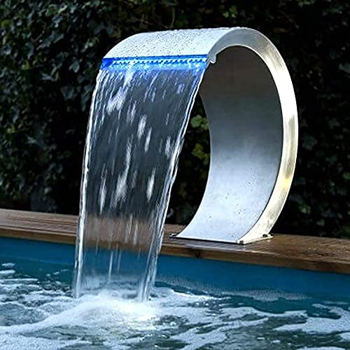 LFNXOVXF Gebogener Swimmingpool-Wasserfall, Edelstahl-Aufprallbad-Wasserfall-Kaskadenbrunnen Wasservorhang-Schläger Großer Pool-Sheer-Pool-Wasserfallbrunnen