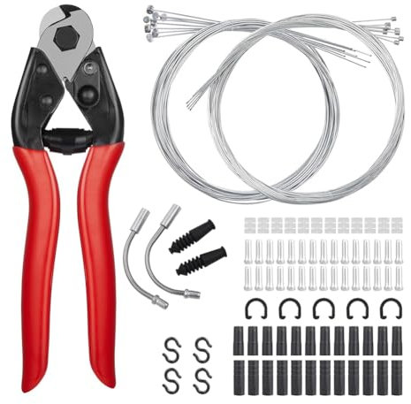 Futihana 96pcs Bike Brake Cable Kit, Bicycle Shift Derailleur Cable Housing with End Caps, V Brake Noodle Cable, C-Clip, S-Hooks Easy Install Easy to Use