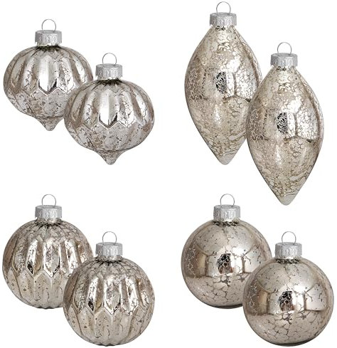 8PCS Mercury Glass Christmas Ornaments Set - Hanging Baubles for Christmas Trees,Xmas Decorations Ball Ornaments Bulk for Holiday Decor