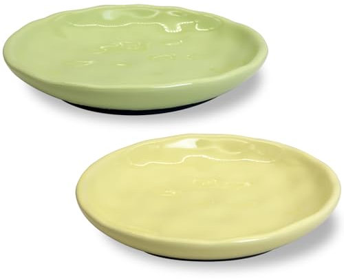 Fhiny Lot de 2 gamelles en céramique pour chat de 15,2 cm avec fond en silicone - Assiettes texturées peu profondes pour chaton - Motifs moustaches - Pour chats d'intérieur - Large et antidérapant -