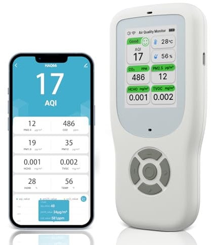 Detector de calidad del aire 10 en 1, monitor de calidad del aire NDIR WiFi con AQI/CO2/PM1.0/PM2.5/PM10/HCHO/TVOC, temperatura y humedad, detector de formaldehído portátil con aplicación inteligente