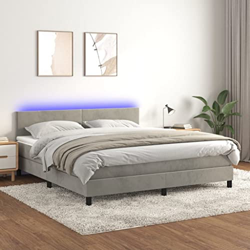 qohoio Boxspringbett mit Matratze & LED Bett Boxspringbett Bett Mit Matratze Polsterbett Schlafzimmer MöBel Hellgrau 180x200 cm Samt - 3134297
