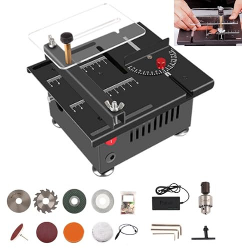 Mini Multi-Functional Table Saw, 100W Mini Table Saw Desktop Electric Saw Cutter,1/2 Adjustable Cut Depth Liftable Table Saw,Multi-Functional Portable Adjustable Cutting Sanding Engraving Drilling A