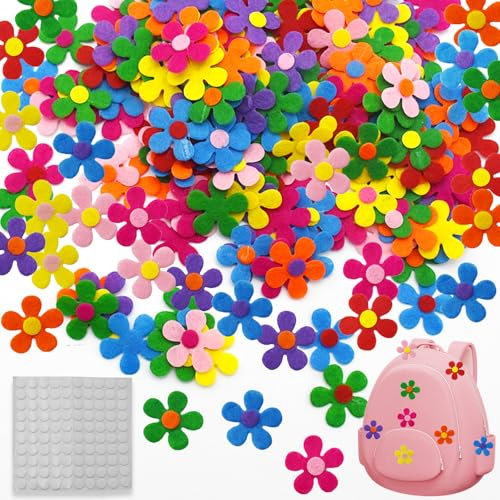 SHENSAIGO 200 Stück Filzblumen, Bunte Stoff Blümchen, Streudeko Blumen und 50 Doppelseitige Klebepunkte, Verschönerungen Deko Blumen, DIY Filz Blumen für Filz Basteln Kunsthandwerk Grußkartenzubehör
