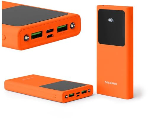 FOREVER Colorum Power Bank 10000mAh Orange - Batterie Externe Portable avec USB-C microUSB - Power Bank avec Écran LED - Batterie Externe Charge Rapide de Deux Appareils avec Deux Voyants LED
