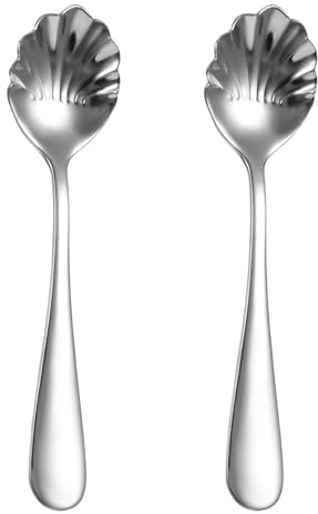 2PCS Shell Shape Stainless Steel Sugar Spoon, Small Spoons for Dessert Tiny Jelly Spoon Salt Spoon Mini Espresso Spoons Tea Spoons Vintage Stirring Spoons for Spice Chocolate, Jam, Dishwasher Safe