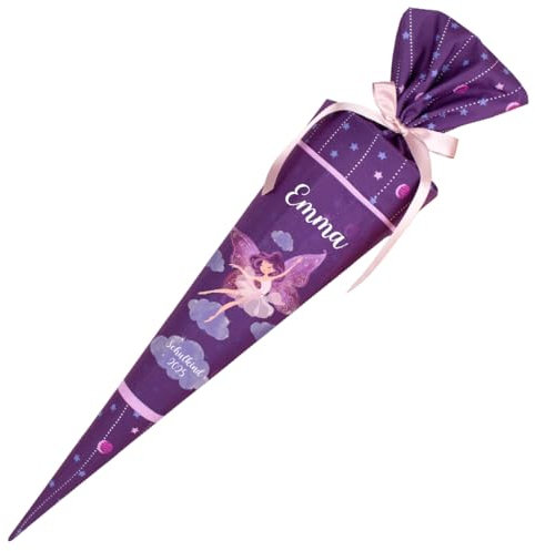 Deine Schultüte aus Stoff Kuschel Velvet Wunschmotiv individualisierbar mit Wunschname personalisierbar 70 cm 85 cm – Mädchen Modell 3 (70 cm mit Kissen, Fee)