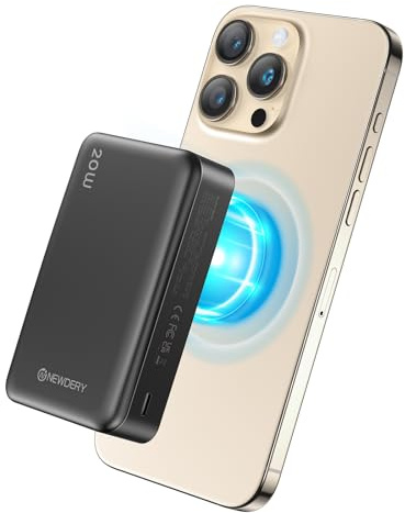 NEWDERY 20000mAh Magnetic Power Bank for iPhone Fast Charging Portable Charger, PD 20W Wireless Battery Pack with USB C Cable for iPhone 16/15/14/13/12/Pro Max/Pro/Plus/Mini, Black