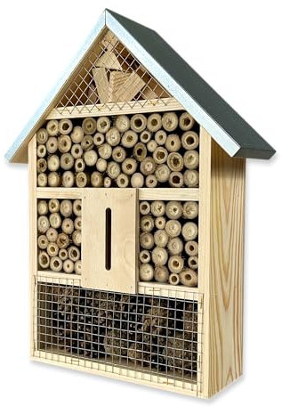 GARTENETAGE Natürliches Insektenhotel XL für Garten & Terrasse – Wetterfest, aus Naturholz, mit Bambusröhren & Tannenzapfen – Nistkasten für Wildbienen, Marienkäfer & Schmetterlinge