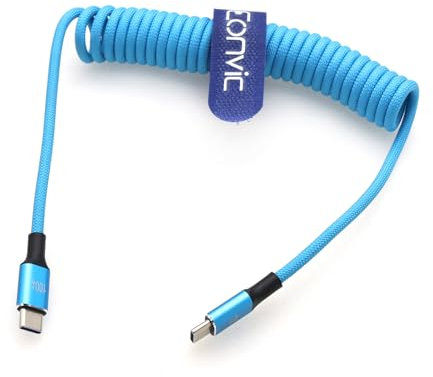 Eonvic Cable de carga rápida USB tipo C a USB C de 100 W PD para iPhone 15 Pro Max Plus iPad Pro MacBookAir15, Huawei MateBook MagicBook Surface Pro7/5 (azul, enrollado 40 cm)