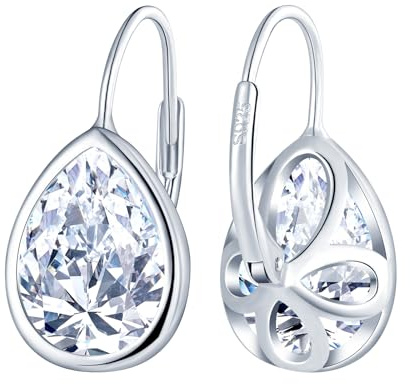 CONILOK Zirkonia Tropfen Ohrringe Silber 925 Hängend,Hypoallergen Damen Ohrringe mit CZ Tränen Anhänger,Creolen Baumeln Ohrringe für Frauen Freundin Mama Ehefrau,Glänzende Ohrhänger für Braut Hochzeit