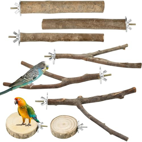 HX-pyahgtv 8 stück vogelspielzeug sitzstangen für vögel Naturholzstangen Vogelständer Vogelzubehör sitzstangen,vogelkäfig zubehör für Wellensittich, Kanarienvogel, Nymphensittich, Verschiedene Vögel