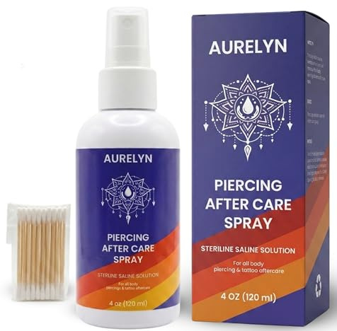 AURELYN Piercing Spray | 120 ml & 10 Cotton Swabs | Piercing Cleaning Solution | Aftercare Spray for Nose, Ears