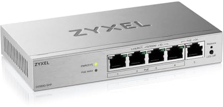 ZYXEL Switch Ethernet 5 Porte | Web-Managed | Poe+ | GS1200-5HPV3 | 4x Porte PoE+ con Budget di 68W + 1x GbE, Senza Ventola, VLAN, QoS, IGMP Snooping, Efficienza Energetica
