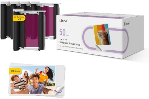 Liene Pearl N200 Pro Original-Nachfüllset: 50 Blatt selbstklebendes Fotopapier (5x7,6 cm) & 5 Farbbänder. Sofort haftend, wasserfest, langlebig. Ideal für DIY & Geschenke. Nur für DMP130.