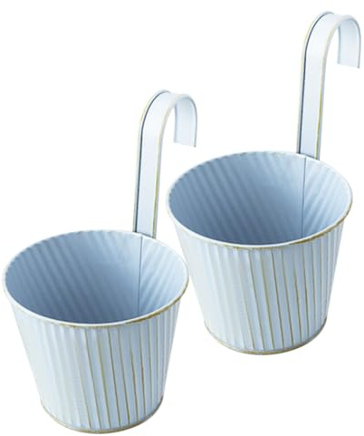 DOITOOL Macetas Colgantes de Metal Vintage 2 Piezas para Balcón y Jardín, Macetas Decorativas Azules Envejecidas sin Agujeros, Jardineras Colgantes Resistentes y Decorativas para Plantas