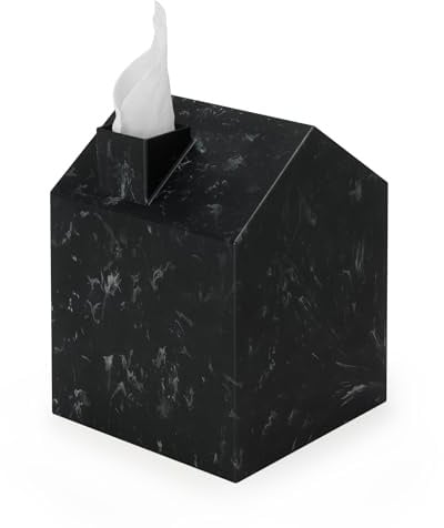 Umbra Casa Kosmetiktücherbox, Hausförmiges Design, Schwarz Marmoriert | Passt über Standard Taschentuch Boxen, einfache Reinigung mit Tuch, Deko für Badezimmer, Recycelter Ozean Kunststoff