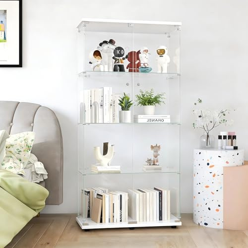 TDRTRD Vitrines 4 étagères en Verre, vitrine de Collection, Vitrine sur Pied en Verre avec 2 Porte, Meuble Vitrines Armoire Vitrine Salon (Blanc A, 80x36x164)