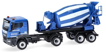 Herpa LKW Modell MAN TGS TN Betonmischer-Sattelzug Martin Baur, Miniatur im Maßstab 1:87, Sammlerstück, Made in Germany, Kunststoff