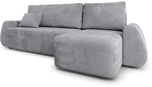 Masseno Ecksofa GALVIS M mit Schlaffunktion L-Form, Modern Sofa mit Bettkasten, Wohnzimmersofa, Couch, Soffa, Bettsofa, Couchgarnitur - Hellgrau, Monolith 84