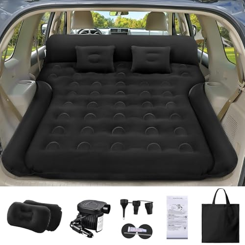 IEEILULU Auto Matratze, 182 * 144cm SUV Auto Luftmatratze mit Luftpumpe, 2 Kissen, Verdickte Beflockung Aufblasbare Auto Bett Kofferraum für Camping Reisen Outdoor