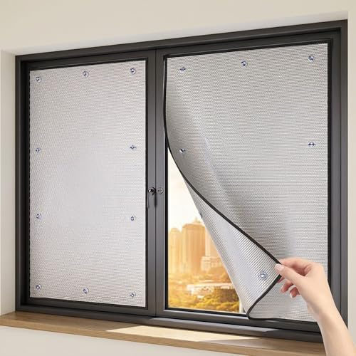 Sonnenschutzfolie Fenster Innen & Außen, 8mm Doppelte Aluminium Isolier-Fensterfolie, UV-Schutz & Hitzeschutz Fenster, Sonnenschutz mit Saugnäpfen für Heimbüro, Garage(70x130cm)