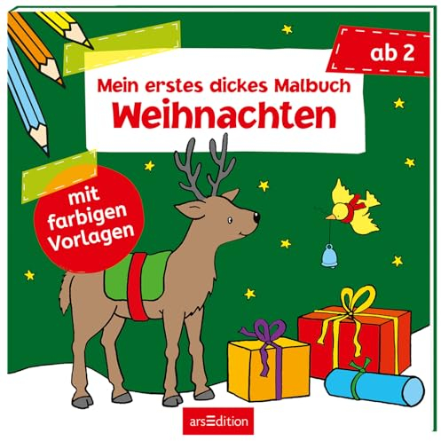 Mein erstes dickes Malbuch ab 2 – Weihnachten: Mit farbigen Vorlagen | Erstes Ausmalen mit einfachen Motiven (Malbuch ab 2 Jahren)