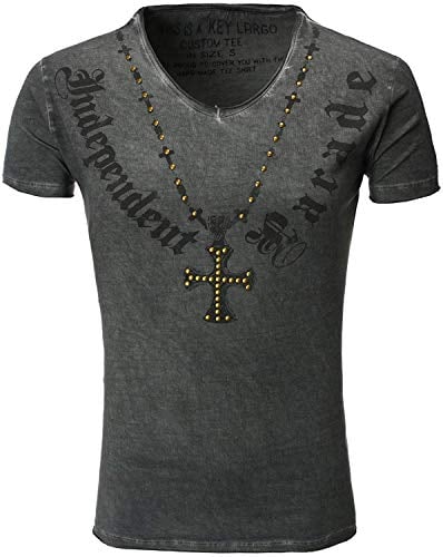 Key Largo T-Shirt T Independent V-Neck Kreuz Nieten Print anthrazit XXL