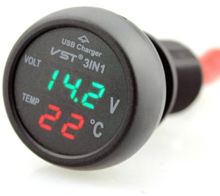 VORCOOL Car Cigarette Lighter Charger Socket USB 12-24V with Port Voltmeter Thermometer