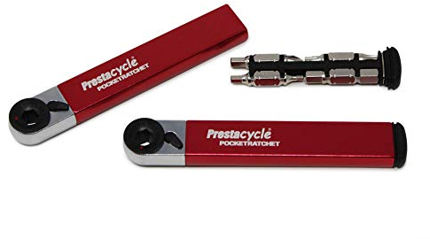 Prestacycle PocketRatchet mit 8 Bit-Größen im Innengriff | Rot | Multifunktionswerkzeug | Legierter Stahl Aluminium | Multitool