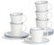 Nicola Spring Farmhouse Espresso Cup & Saucer Set - 12 Piece White Porcelain Set with Blue Rims - 90ml Coffee Cups with 13cm Saucers - Rustic Vintage Style - Microwave & Dishwasher Safe