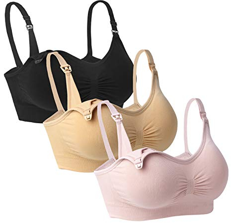 iloveSIA 3X Still BHS nachts Ohne Bügel Nahtlos Bequem Schwangerschafts-BHS Unterwäsche Nachts Schwarz+ekrü+Rosa XXL