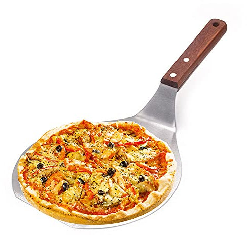 Pelle à Pizza inox 33,5 x 16,5 cm, Spatule à Pizza avec manche en bois, Pelle surface pour four à pain, Convient pour Pizza Party