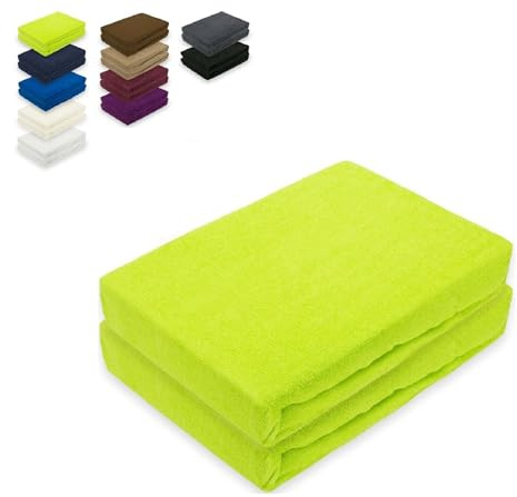EXKLUSIV HEIMTEXTIL Frottee Spannbettlaken Doppelpack 60-70 x 140 cm 80% Baumwolle, 20% Polyester Öko - Tex Zertifiziert, Markenqualität, Matratzenhöhe bis 10 cm, Apfelgrün